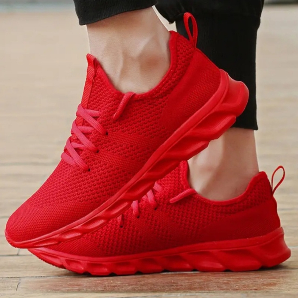 Men red lace up breathable sneakers